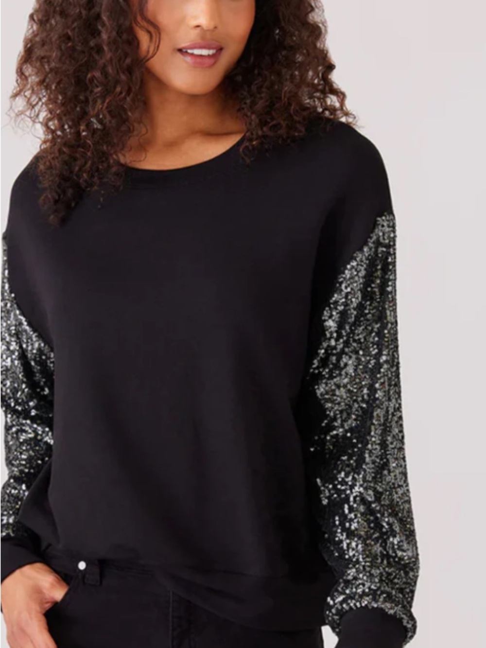 Karen Kane Black Pullover with Sequin Sleeve Detail